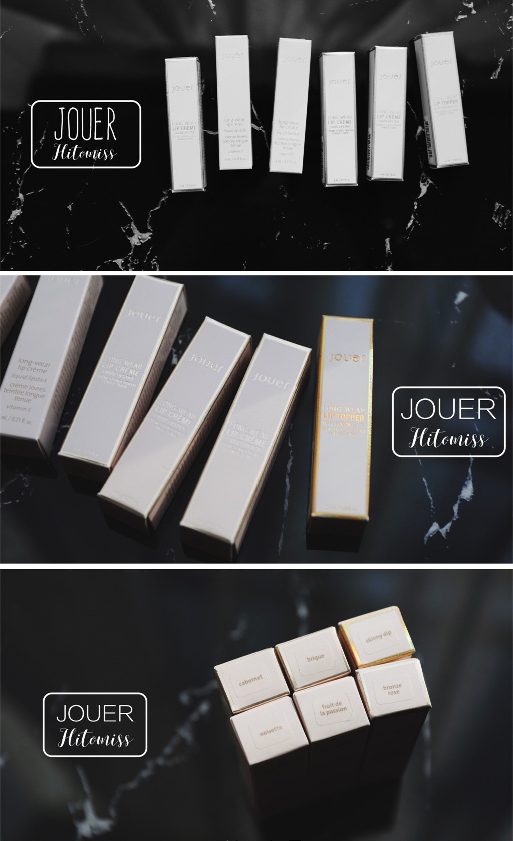 JOUER 唇釉Skinny dip/Cabernet/Brique/Bronze rose/Noisette试色